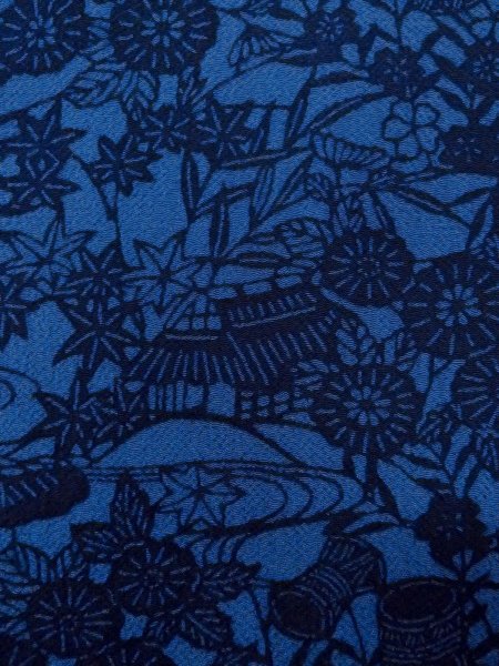 画像5: N1112E 女性用小紋  シルク(正絹) 深い青, 菊 【中古】【USED】【リサイクル】 ★★★☆☆【N1112E】 (5)