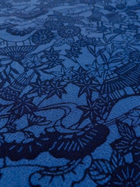 画像10: N1112E 女性用小紋  シルク(正絹) 深い青, 菊 【中古】【USED】【リサイクル】 ★★★☆☆【N1112E】 (10)