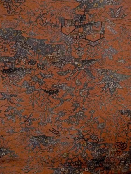 画像4: N1112F 女性用小紋  シルク(正絹) えんじ, ぼたん 【中古】【USED】【リサイクル】 ★★★★☆【N1112F】 (4)