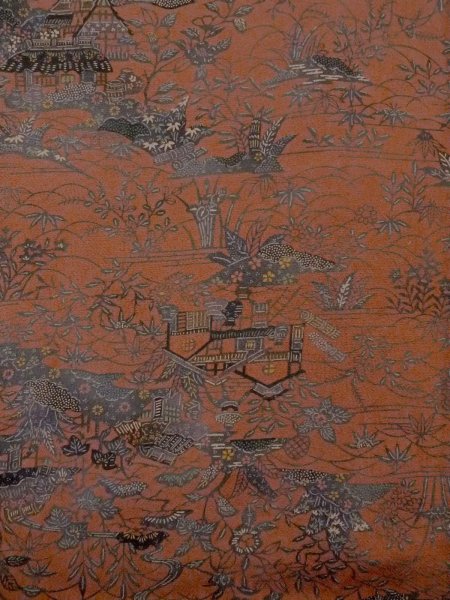 画像5: N1112F 女性用小紋  シルク(正絹) えんじ, ぼたん 【中古】【USED】【リサイクル】 ★★★★☆【N1112F】 (5)