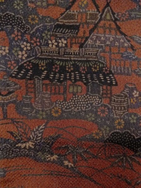 画像6: N1112F 女性用小紋  シルク(正絹) えんじ, ぼたん 【中古】【USED】【リサイクル】 ★★★★☆【N1112F】 (6)