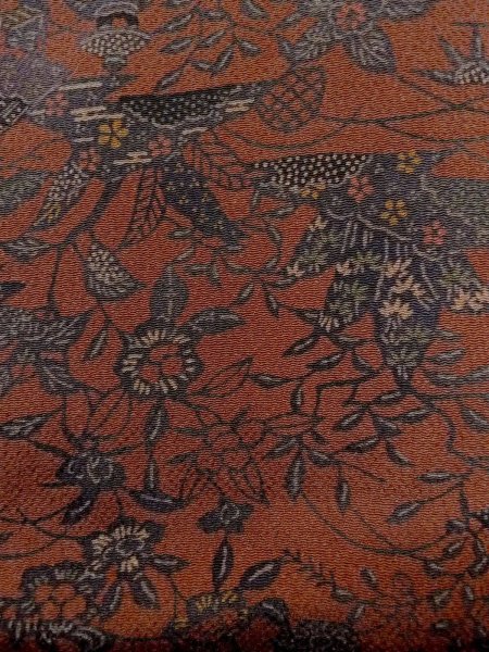 画像7: N1112F 女性用小紋  シルク(正絹) えんじ, ぼたん 【中古】【USED】【リサイクル】 ★★★★☆【N1112F】 (7)