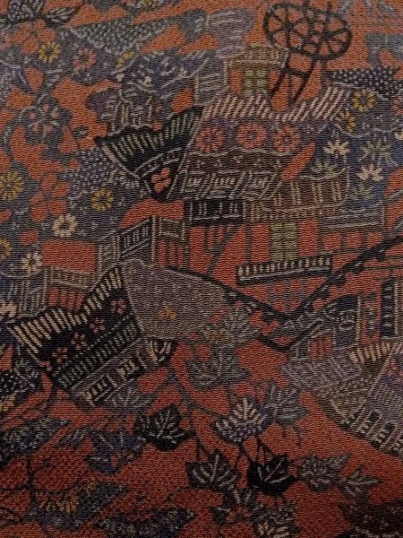 画像8: N1112F 女性用小紋  シルク(正絹) えんじ, ぼたん 【中古】【USED】【リサイクル】 ★★★★☆【N1112F】 (8)