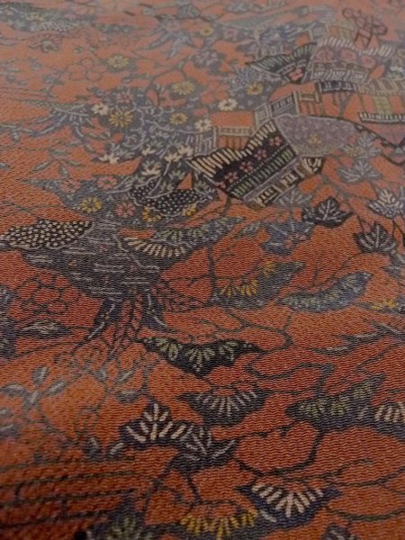 画像10: N1112F 女性用小紋  シルク(正絹) えんじ, ぼたん 【中古】【USED】【リサイクル】 ★★★★☆【N1112F】 (10)