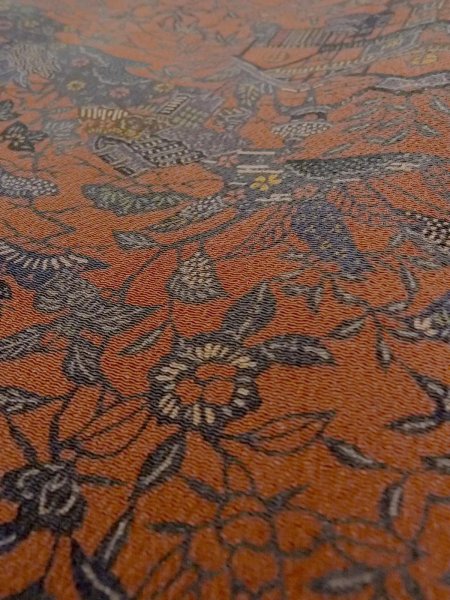 画像11: N1112F 女性用小紋  シルク(正絹) えんじ, ぼたん 【中古】【USED】【リサイクル】 ★★★★☆【N1112F】 (11)