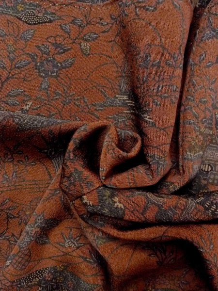 画像12: N1112F 女性用小紋  シルク(正絹) えんじ, ぼたん 【中古】【USED】【リサイクル】 ★★★★☆【N1112F】 (12)