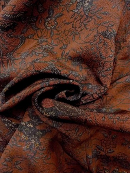 画像13: N1112F 女性用小紋  シルク(正絹) えんじ, ぼたん 【中古】【USED】【リサイクル】 ★★★★☆【N1112F】 (13)