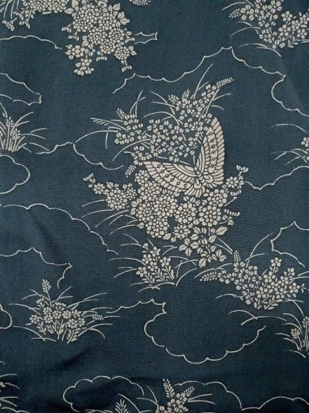 画像3: N1112H 女性用小紋  シルク(正絹) 灰色がかった藍, ぼたん 【中古】【USED】【リサイクル】 ★★☆☆☆【N1112H】 (3)