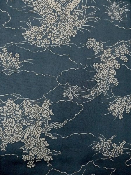 画像4: N1112H 女性用小紋  シルク(正絹) 灰色がかった藍, ぼたん 【中古】【USED】【リサイクル】 ★★☆☆☆【N1112H】 (4)