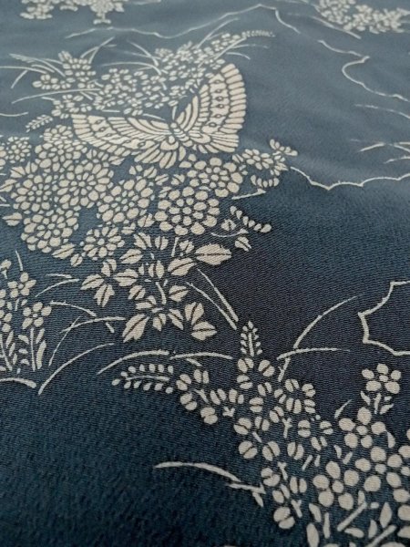 画像10: N1112H 女性用小紋  シルク(正絹) 灰色がかった藍, ぼたん 【中古】【USED】【リサイクル】 ★★☆☆☆【N1112H】 (10)