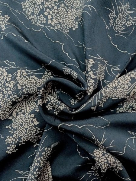画像11: N1112H 女性用小紋  シルク(正絹) 灰色がかった藍, ぼたん 【中古】【USED】【リサイクル】 ★★☆☆☆【N1112H】 (11)