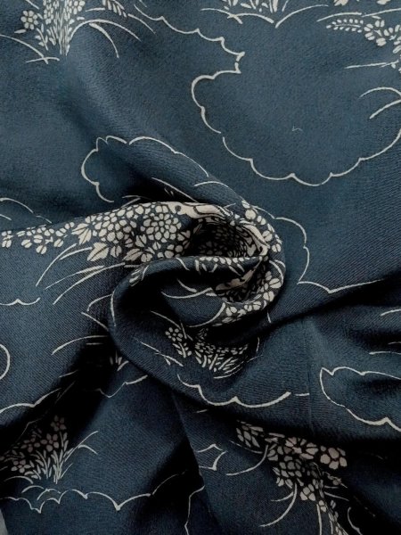 画像12: N1112H 女性用小紋  シルク(正絹) 灰色がかった藍, ぼたん 【中古】【USED】【リサイクル】 ★★☆☆☆【N1112H】 (12)