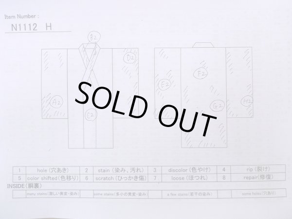 画像13: N1112H 女性用小紋  シルク（正絹） 灰色がかった藍, ぼたん 【中古】【USED】【リサイクル】 ★★☆☆☆【N1112H】 (13)