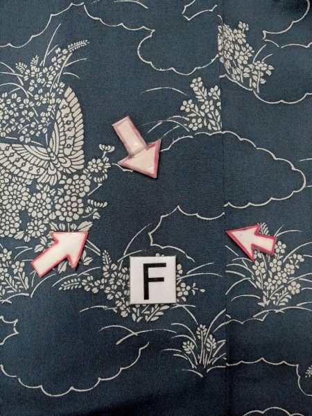 画像19: N1112H 女性用小紋  シルク(正絹) 灰色がかった藍, ぼたん 【中古】【USED】【リサイクル】 ★★☆☆☆【N1112H】 (19)