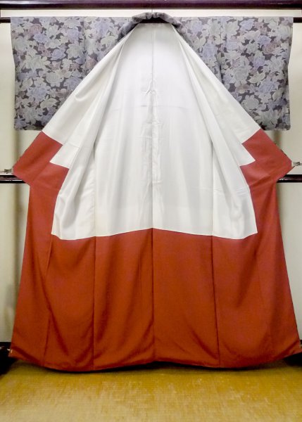 画像2: N1112I 女性用小紋  シルク(正絹) 灰色がかったマルチカラー, バラ 【中古】【USED】【リサイクル】 ★★★★☆【N1112I】 (2)