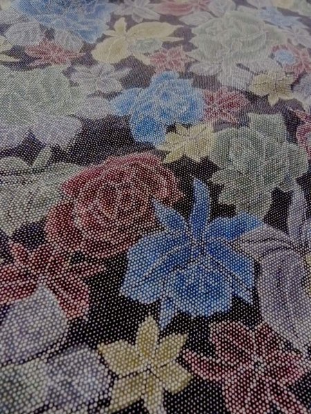 画像10: N1112I 女性用小紋  シルク(正絹) 灰色がかったマルチカラー, バラ 【中古】【USED】【リサイクル】 ★★★★☆【N1112I】 (10)