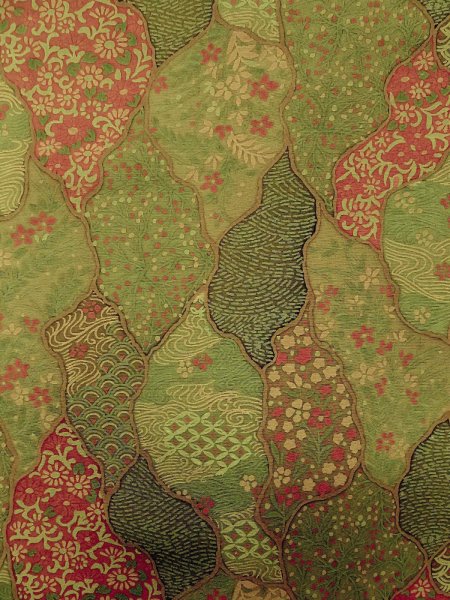 画像4: N1112K 女性用小紋  シルク(正絹) 灰色がかった黄緑色, 花 【中古】【USED】【リサイクル】 ★★★☆☆【N1112K】 (4)