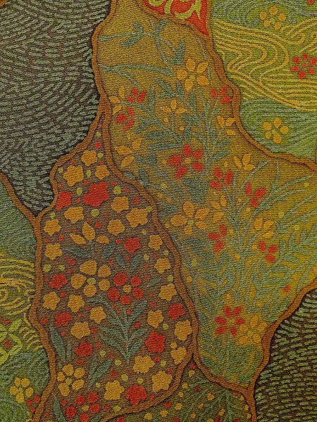 画像5: N1112K 女性用小紋  シルク(正絹) 灰色がかった黄緑色, 花 【中古】【USED】【リサイクル】 ★★★☆☆【N1112K】 (5)