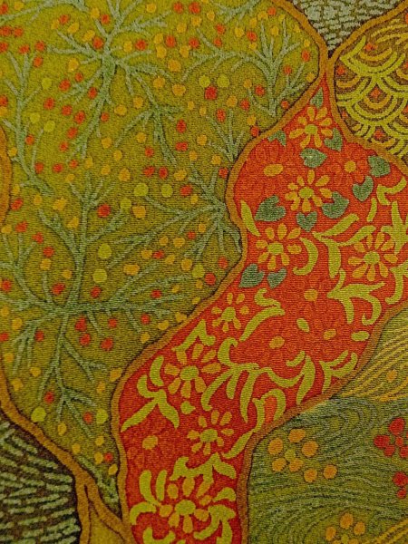 画像6: N1112K 女性用小紋  シルク(正絹) 灰色がかった黄緑色, 花 【中古】【USED】【リサイクル】 ★★★☆☆【N1112K】 (6)