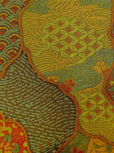 画像7: N1112K 女性用小紋  シルク(正絹) 灰色がかった黄緑色, 花 【中古】【USED】【リサイクル】 ★★★☆☆【N1112K】 (7)