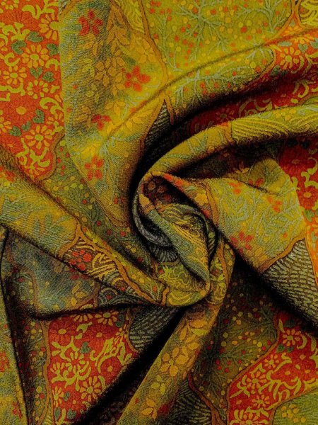 画像11: N1112K 女性用小紋  シルク(正絹) 灰色がかった黄緑色, 花 【中古】【USED】【リサイクル】 ★★★☆☆【N1112K】 (11)