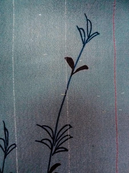 画像7: N1112M 女性用単衣  シルク(正絹) 灰色がかった紺, 草 【中古】【USED】【リサイクル】 ★☆☆☆☆【N1112M】 (7)