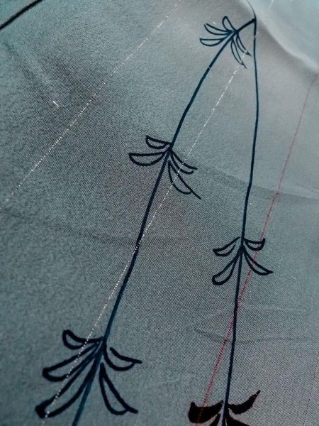 画像8: N1112M 女性用単衣  シルク(正絹) 灰色がかった紺, 草 【中古】【USED】【リサイクル】 ★☆☆☆☆【N1112M】 (8)