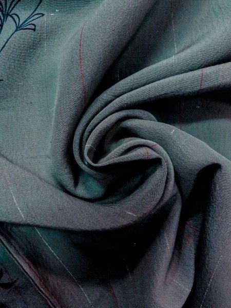 画像12: N1112M 女性用単衣  シルク(正絹) 灰色がかった紺, 草 【中古】【USED】【リサイクル】 ★☆☆☆☆【N1112M】 (12)