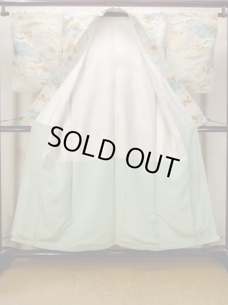 画像2: N1112P 女性用小紋  シルク(正絹) 薄いオフ ホワイト, もみじ 【中古】【USED】【リサイクル】 ★★☆☆☆【N1112P】 (2)