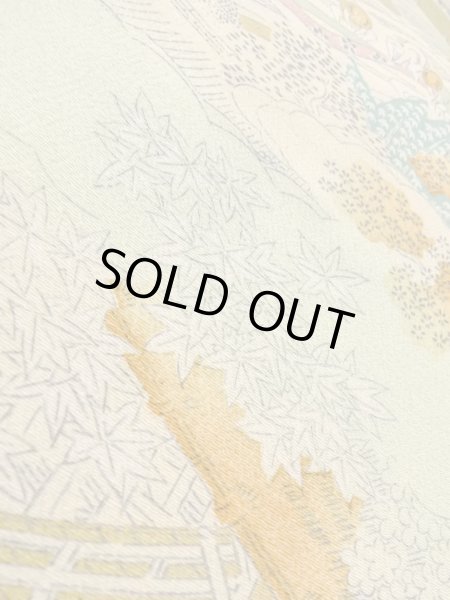 画像10: N1112P 女性用小紋  シルク(正絹) 薄いオフ ホワイト, もみじ 【中古】【USED】【リサイクル】 ★★☆☆☆【N1112P】 (10)