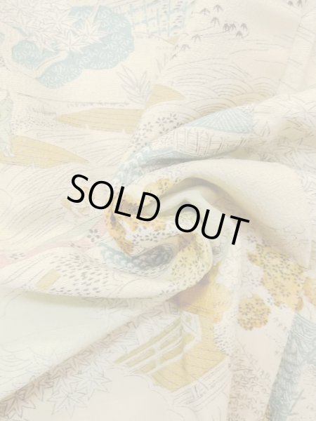 画像11: N1112P 女性用小紋  シルク(正絹) 薄いオフ ホワイト, もみじ 【中古】【USED】【リサイクル】 ★★☆☆☆【N1112P】 (11)