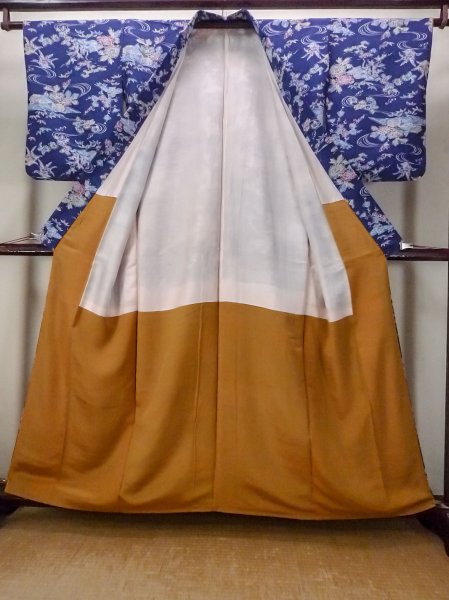 画像2: N1112Q 女性用小紋  シルク(正絹) 深い藍, 花 【中古】【USED】【リサイクル】 ★★★☆☆【N1112Q】 (2)