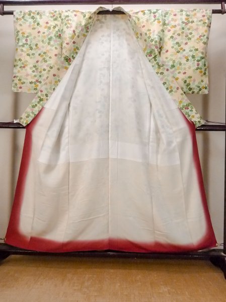 画像2: N1112R 女性用小紋  シルク(正絹) アイボリー, もみじ 【中古】【USED】【リサイクル】 ★★☆☆☆【N1112R】 (2)