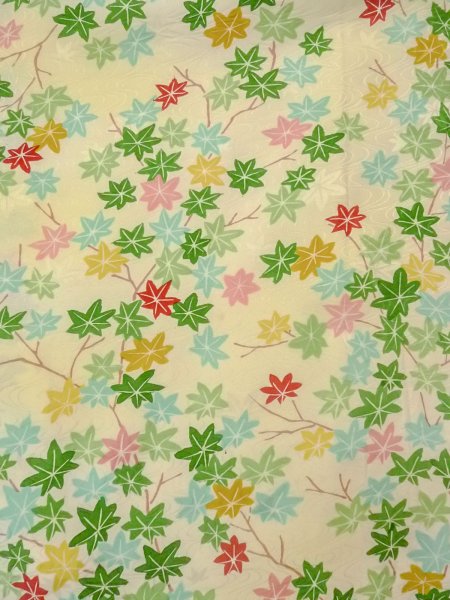 画像3: N1112R 女性用小紋  シルク(正絹) アイボリー, もみじ 【中古】【USED】【リサイクル】 ★★☆☆☆【N1112R】 (3)