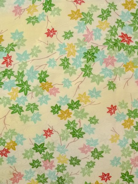 画像4: N1112R 女性用小紋  シルク(正絹) アイボリー, もみじ 【中古】【USED】【リサイクル】 ★★☆☆☆【N1112R】 (4)