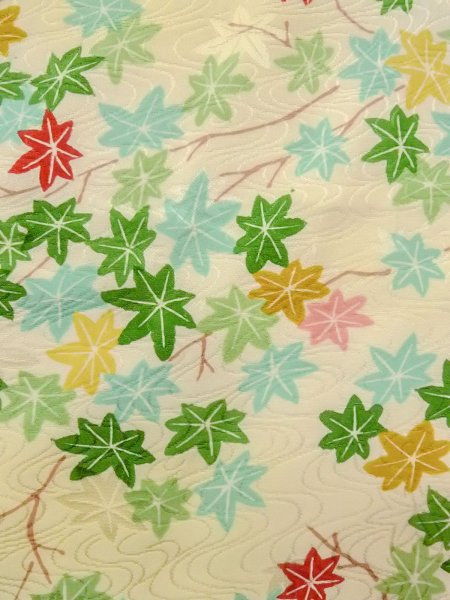 画像5: N1112R 女性用小紋  シルク(正絹) アイボリー, もみじ 【中古】【USED】【リサイクル】 ★★☆☆☆【N1112R】 (5)