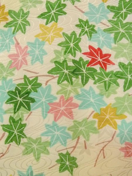 画像6: N1112R 女性用小紋  シルク(正絹) アイボリー, もみじ 【中古】【USED】【リサイクル】 ★★☆☆☆【N1112R】 (6)