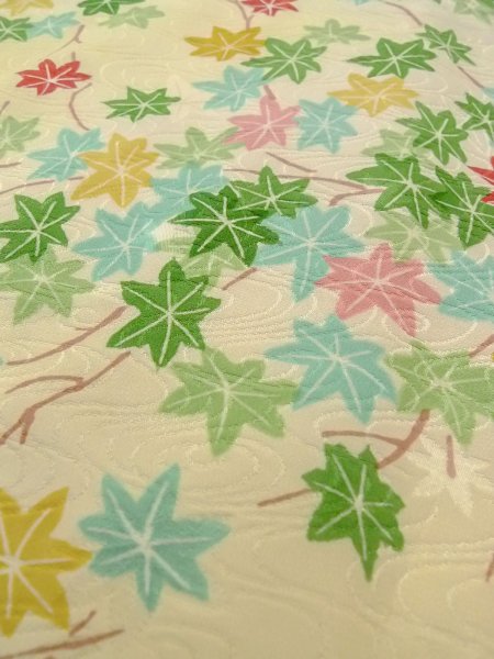 画像8: N1112R 女性用小紋  シルク(正絹) アイボリー, もみじ 【中古】【USED】【リサイクル】 ★★☆☆☆【N1112R】 (8)