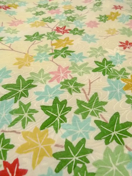 画像10: N1112R 女性用小紋  シルク(正絹) アイボリー, もみじ 【中古】【USED】【リサイクル】 ★★☆☆☆【N1112R】 (10)