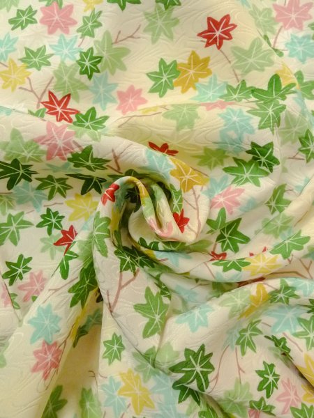 画像12: N1112R 女性用小紋  シルク(正絹) アイボリー, もみじ 【中古】【USED】【リサイクル】 ★★☆☆☆【N1112R】 (12)