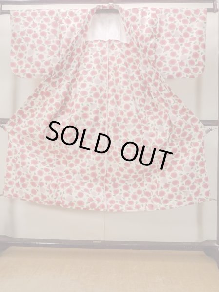 画像2: N1112T 女性用単衣  ウール アイボリー, 花 【中古】【USED】【リサイクル】 ★☆☆☆☆【N1112T】 (2)