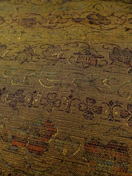 画像8: N1112Y 女性用単衣  ウール 深い黄色, 唐花 【中古】【USED】【リサイクル】 ★★★☆☆【N1112Y】 (8)