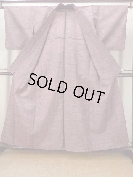 画像2: N1112Z 女性用単衣  ウール 深い赤色, チェック柄 【中古】【USED】【リサイクル】 ★★★★☆【N1112Z】 (2)