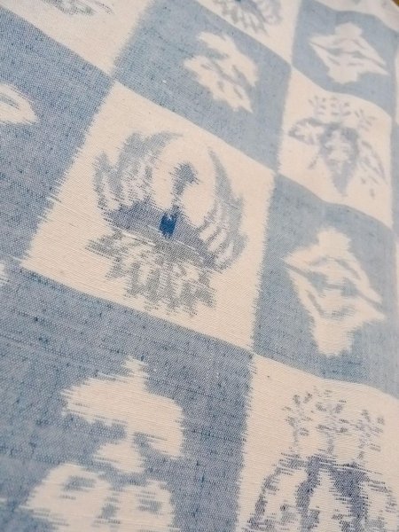 画像8: N1126B 女性用紬  シルク（正絹） 灰色がかった青, 花 【中古】【USED】【リサイクル】 ★★★☆☆【N1126B】 (8)