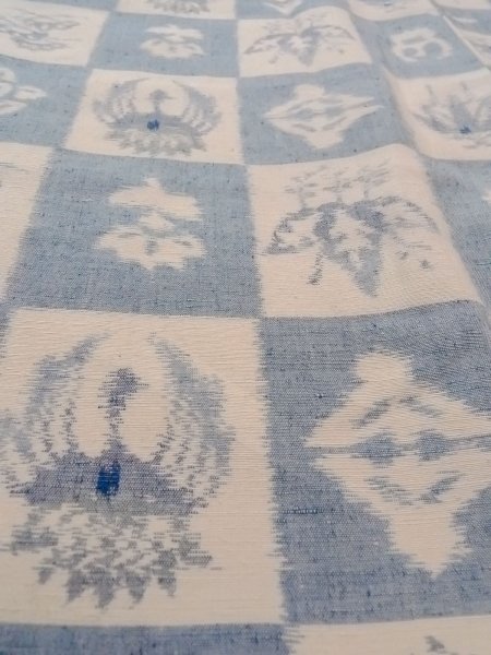 画像10: N1126B 女性用紬  シルク（正絹） 灰色がかった青, 花 【中古】【USED】【リサイクル】 ★★★☆☆【N1126B】 (10)