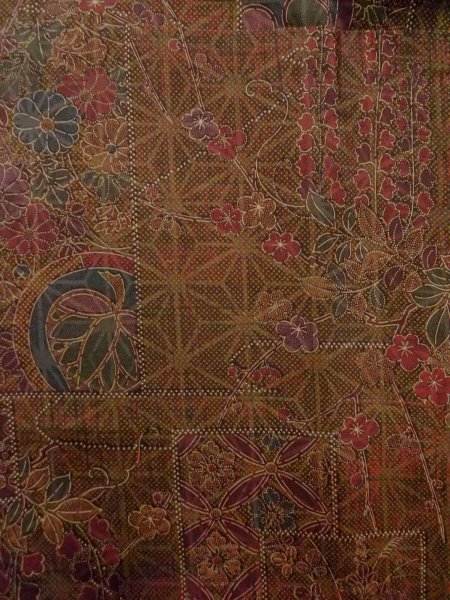 画像4: N1126H 女性用紬  シルク（正絹） 深い茶色, 花 【中古】【USED】【リサイクル】 ★★★★★【N1126H】 (4)