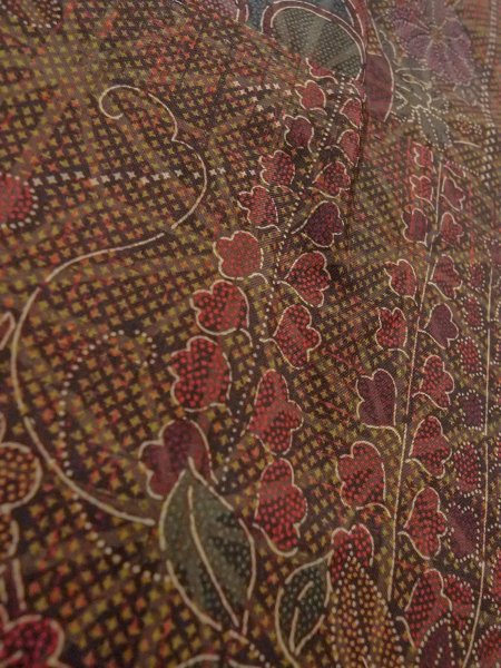 画像8: N1126H 女性用紬  シルク（正絹） 深い茶色, 花 【中古】【USED】【リサイクル】 ★★★★★【N1126H】 (8)