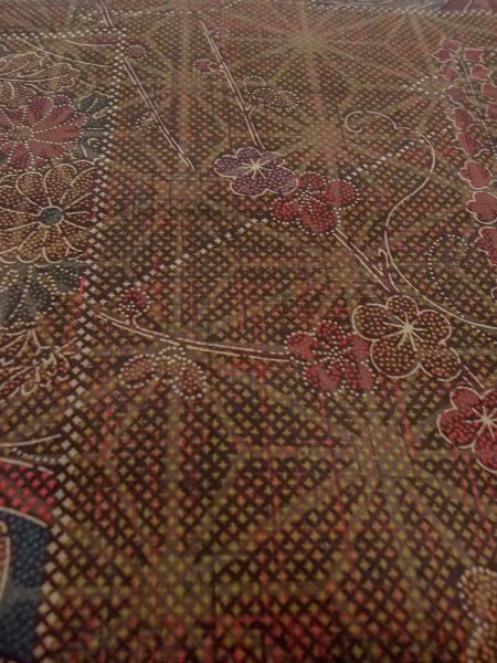 画像10: N1126H 女性用紬  シルク（正絹） 深い茶色, 花 【中古】【USED】【リサイクル】 ★★★★★【N1126H】 (10)