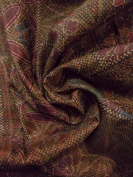 画像11: N1126H 女性用紬  シルク（正絹） 深い茶色, 花 【中古】【USED】【リサイクル】 ★★★★★【N1126H】 (11)
