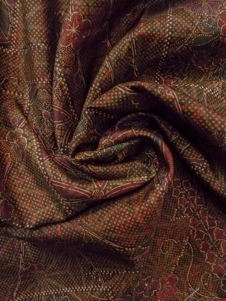 画像12: N1126H 女性用紬  シルク（正絹） 深い茶色, 花 【中古】【USED】【リサイクル】 ★★★★★【N1126H】 (12)